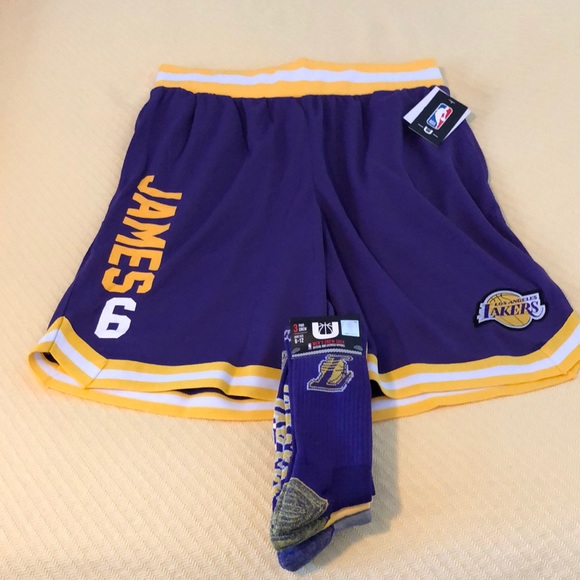 LEBRON JAMES LA LAKERS NBA SHORTS, LA LAKERS SOCKS